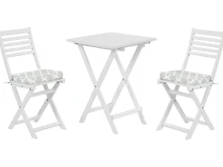Outlet Beliani Set bistrot con cuscini Pieghevole FIJI Legno d'acacia Bianco Bianco Verde