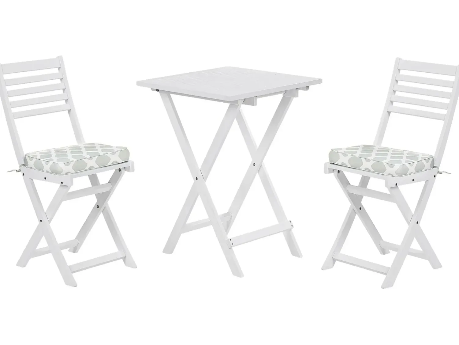 Outlet Beliani Set bistrot con cuscini Pieghevole FIJI Legno d'acacia Bianco Bianco Verde