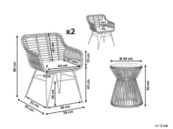 New Beliani Set bistrot con cuscini TRESTINA Rattan sintetico (PE) Marrone chiaro Beige Beige Naturale Nero
