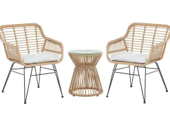 New Beliani Set bistrot con cuscini TRESTINA Rattan sintetico (PE) Marrone chiaro Beige Beige Naturale Nero