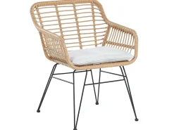New Beliani Set bistrot con cuscini TRESTINA Rattan sintetico (PE) Marrone chiaro Beige Beige Naturale Nero