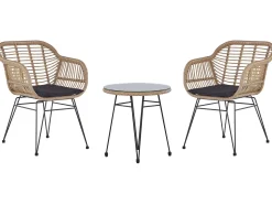 Outlet Beliani Set bistrot con cuscini TROPEA II Rattan sintetico (PE) Naturale Marrone Nero