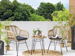 Outlet Beliani Set bistrot con cuscini TROPEA II Rattan sintetico (PE) Naturale Marrone Nero