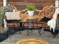 Outlet Beliani Set bistrot con cuscini TROPEA II Rattan sintetico (PE) Naturale Marrone Nero