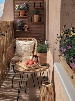 Outlet Beliani Set bistrot con cuscini TROPEA II Rattan sintetico (PE) Naturale Marrone Nero
