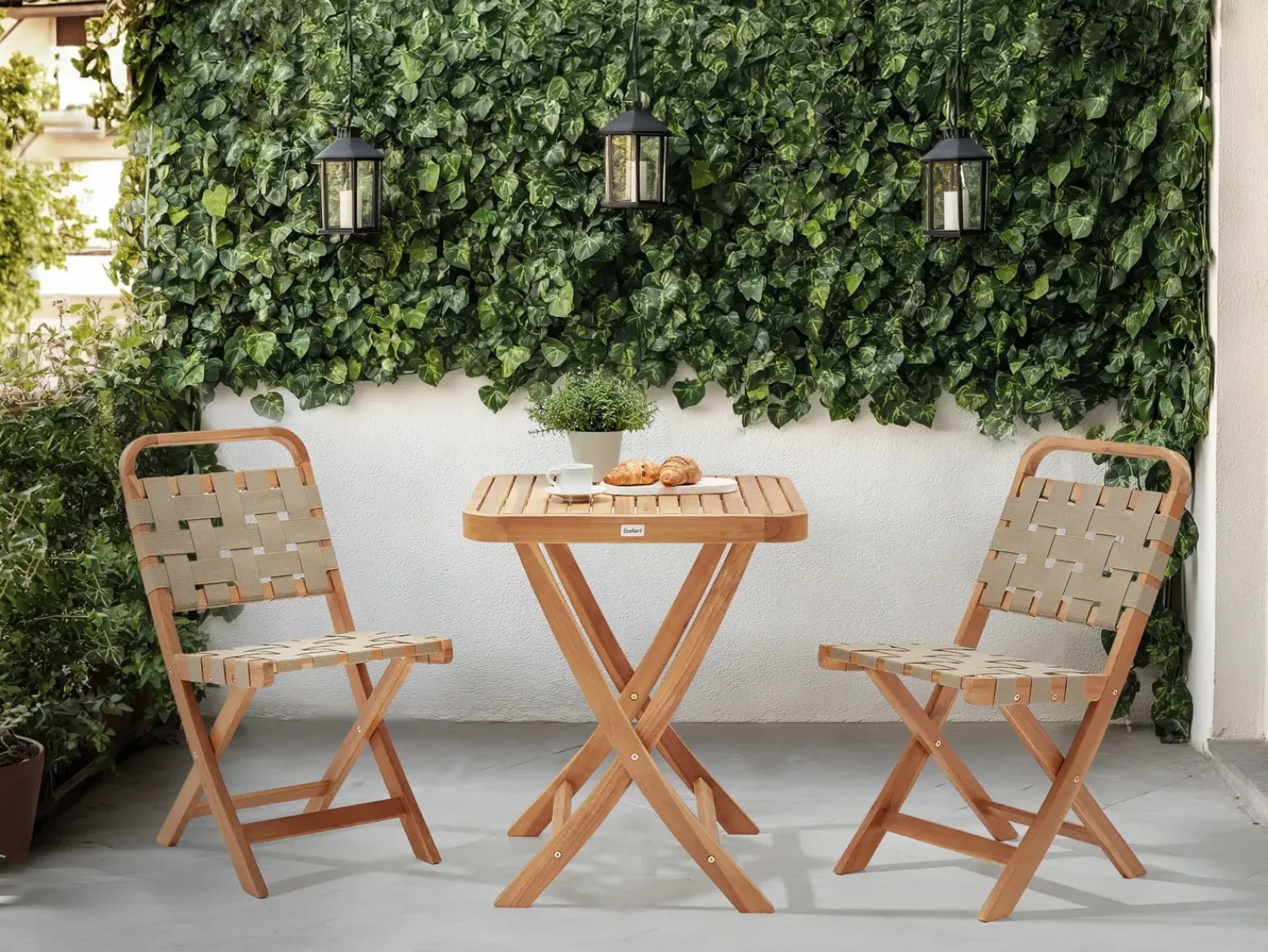 New Beliani Set bistrot Pieghevole CALCIANO Legno di acacia certificato Marrone Beige Marrone