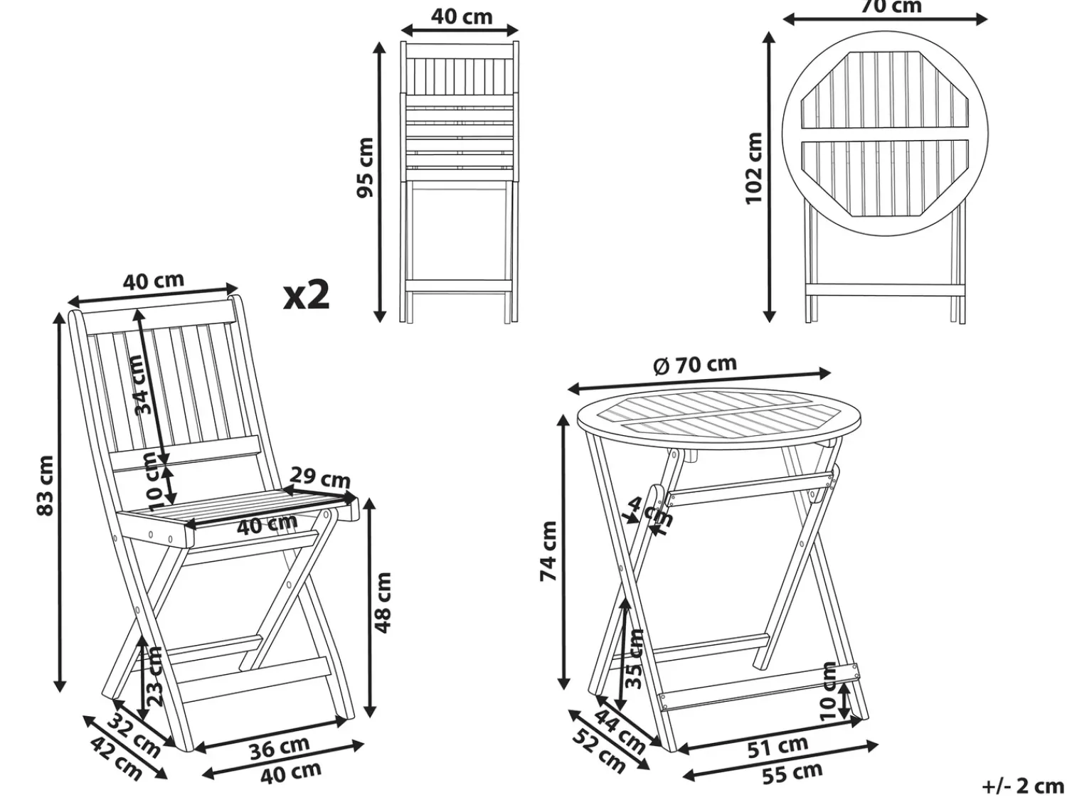 Discount Beliani Set bistrot Pieghevole FEBBIO Legno di acacia certificato Marrone
