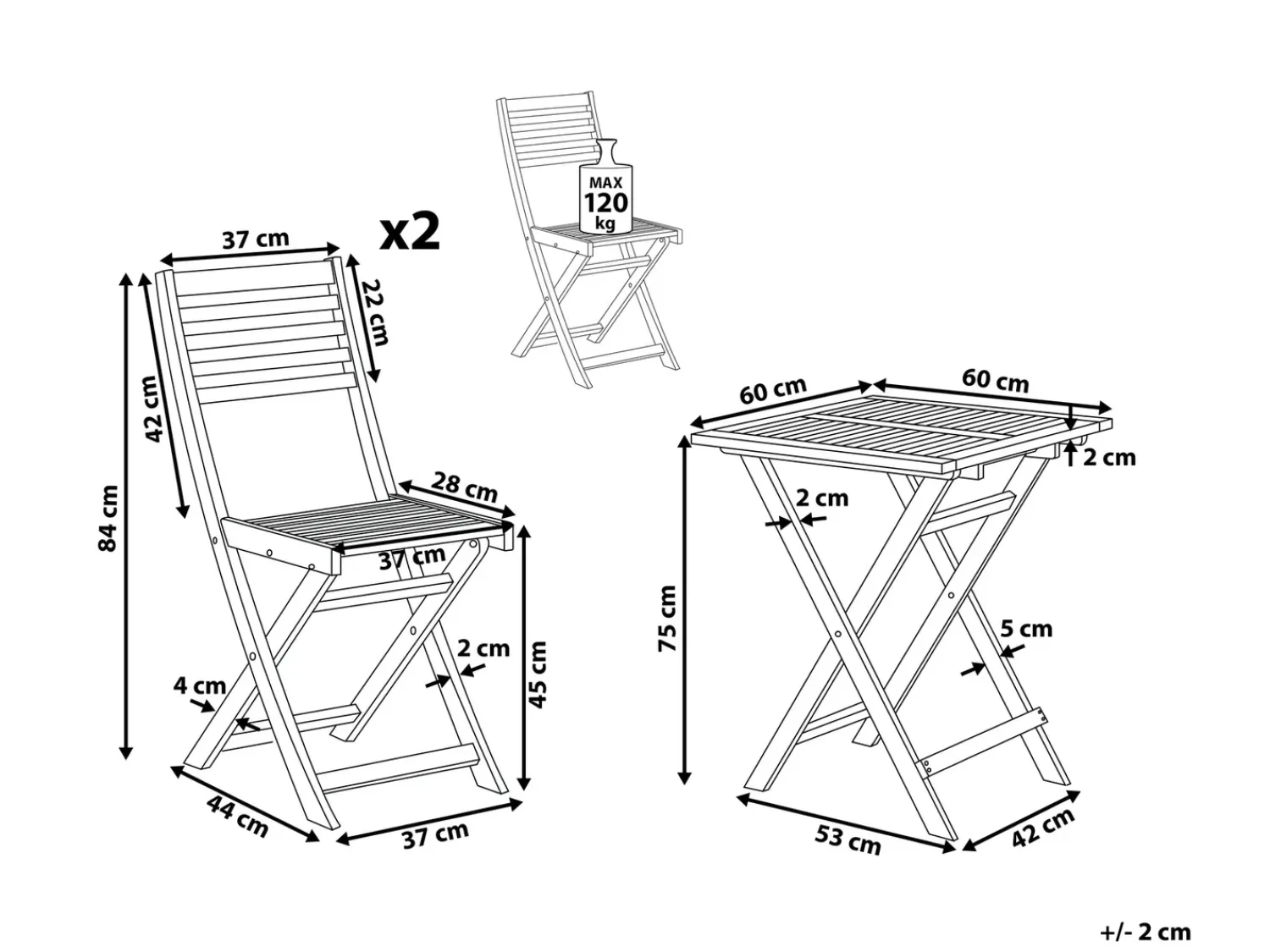 Sale Beliani Set bistrot Pieghevole FIJI Legno d'acacia chiaro Marrone