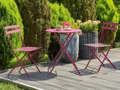 Hot Beliani Set bistrot Pieghevole FIORI Metallo Bordeaux Rosso