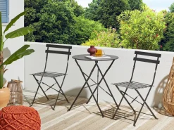 Beliani Set bistrot Pieghevole FIORI Metallo Nero