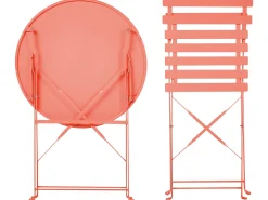 New Beliani Set bistrot Pieghevole FIORI Metallo Corallo Rosso