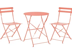 New Beliani Set bistrot Pieghevole FIORI Metallo Corallo Rosso