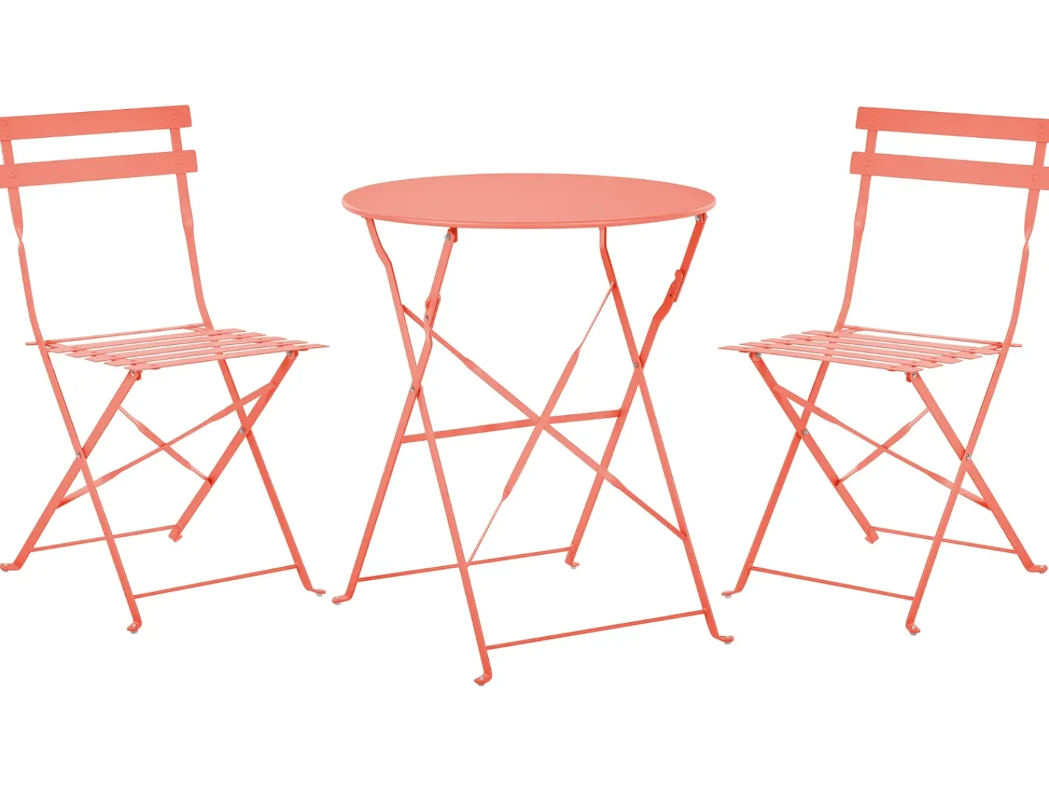 New Beliani Set bistrot Pieghevole FIORI Metallo Corallo Rosso