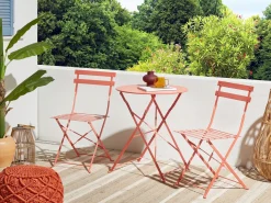 New Beliani Set bistrot Pieghevole FIORI Metallo Corallo Rosso