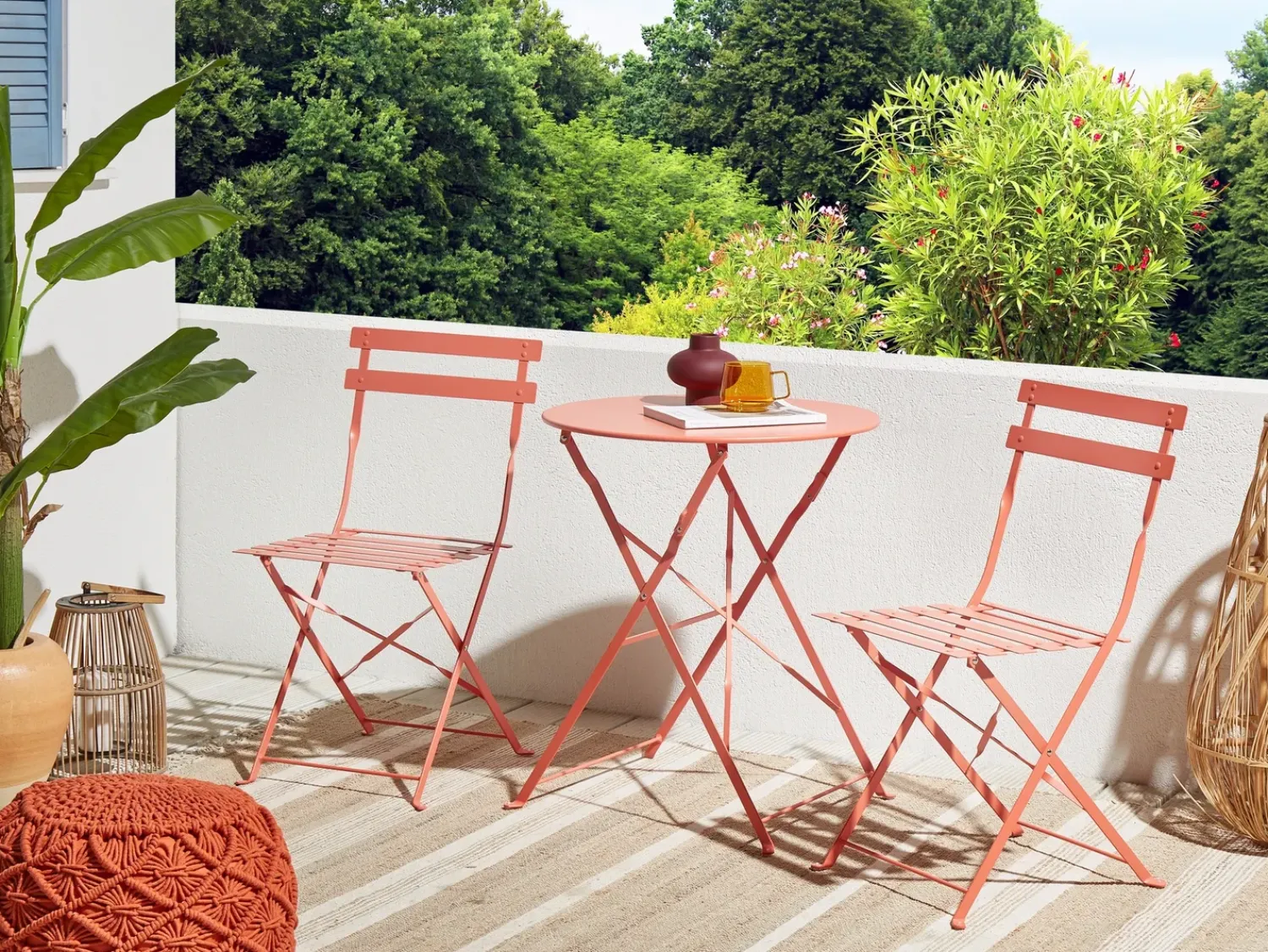 New Beliani Set bistrot Pieghevole FIORI Metallo Corallo Rosso