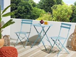 New Beliani Set bistrot Pieghevole FIORI Metallo oltremare Blu