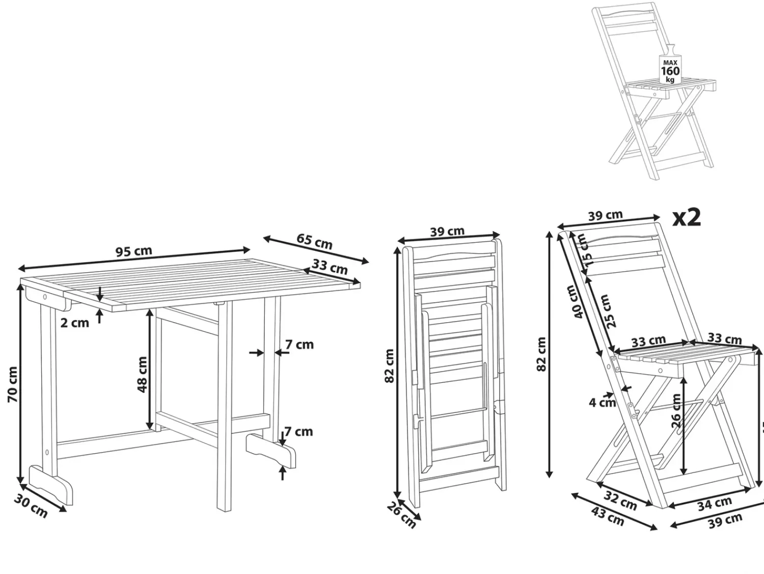 Beliani Set bistrot Pieghevole LENOLA Legno d'acacia Marrone