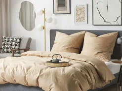 Beliani Set Copripiumino AVONDALE Raso di Cotone Beige