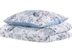 Hot Beliani Set Copripiumino BALLARD Raso di Cotone Blu Bianco Blu Grigio