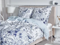 Hot Beliani Set Copripiumino BALLARD Raso di Cotone Blu Bianco Blu Grigio