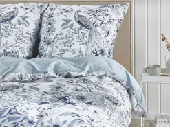Hot Beliani Set Copripiumino BALLARD Raso di Cotone Blu Bianco Blu Grigio