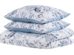 Hot Beliani Set Copripiumino BALLARD Raso di Cotone Blu Bianco Blu Grigio