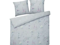 Hot Beliani Set Copripiumino EVERGREEN Raso di Cotone Azzurro Blu