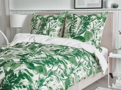 Online Beliani Set Copripiumino GREENWOOD Raso di Cotone Verde Bianco Verde
