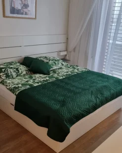 Online Beliani Set Copripiumino GREENWOOD Raso di Cotone Verde Bianco Verde