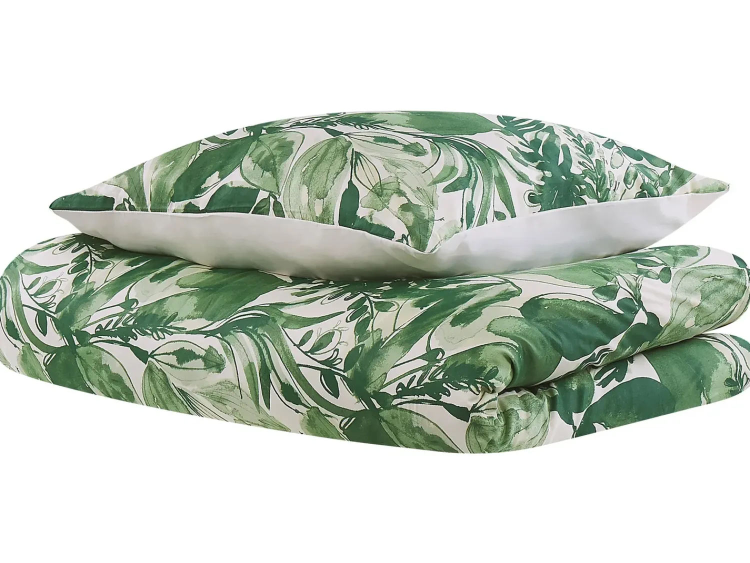 Discount Beliani Set Copripiumino GREENWOOD Raso di Cotone Verde Bianco Verde
