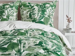 Discount Beliani Set Copripiumino GREENWOOD Raso di Cotone Verde Bianco Verde
