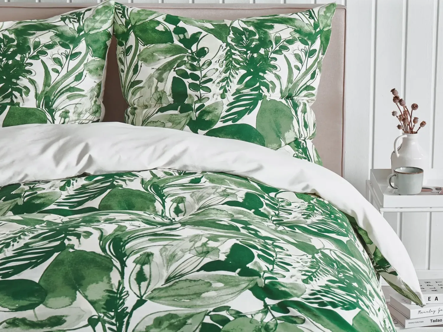 Discount Beliani Set Copripiumino GREENWOOD Raso di Cotone Verde Bianco Verde