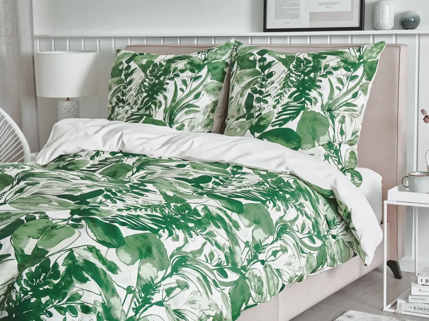 Discount Beliani Set Copripiumino GREENWOOD Raso di Cotone Verde Bianco Verde
