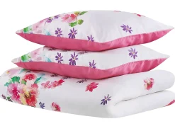 Sale Beliani Set Copripiumino LARYNHILL Raso di Cotone Rosa Bianco Rosa Verde Viola