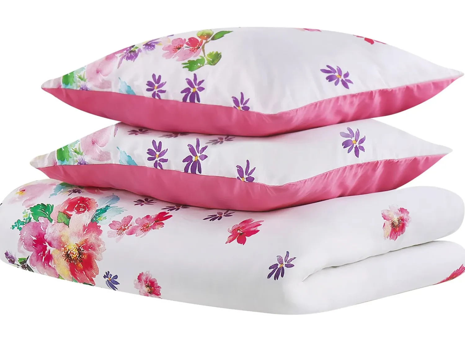 Sale Beliani Set Copripiumino LARYNHILL Raso di Cotone Rosa Bianco Rosa Verde Viola