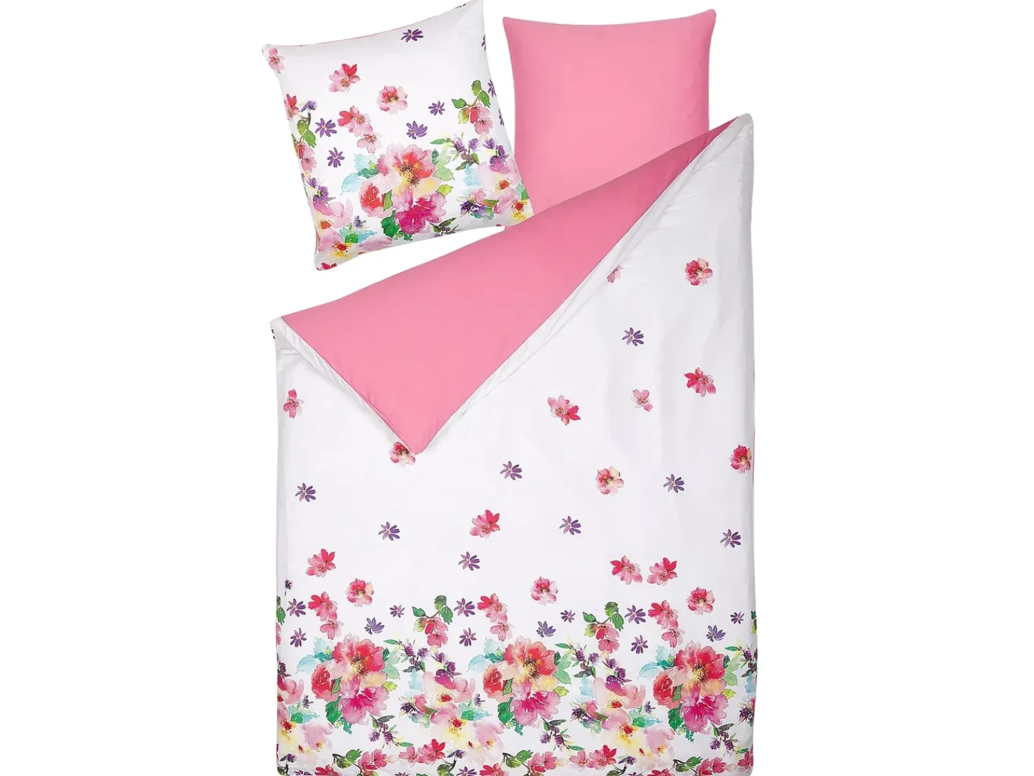 Sale Beliani Set Copripiumino LARYNHILL Raso di Cotone Rosa Bianco Rosa Verde Viola