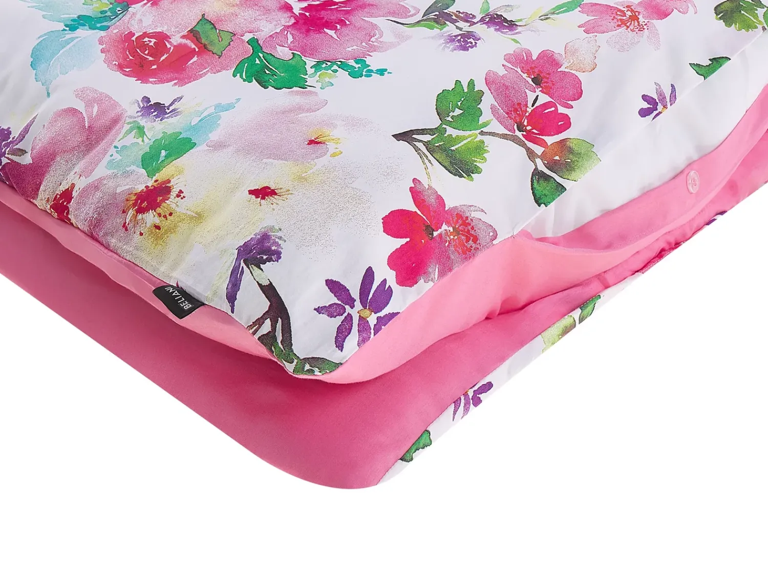 Sale Beliani Set Copripiumino LARYNHILL Raso di Cotone Rosa Bianco Rosa Verde Viola