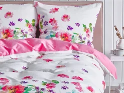 Sale Beliani Set Copripiumino LARYNHILL Raso di Cotone Rosa Bianco Rosa Verde Viola