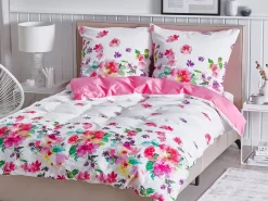 Discount Beliani Set Copripiumino LARYNHILL Raso di Cotone Rosa Bianco Rosa Verde Viola