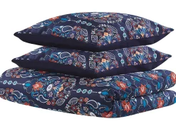 Sale Beliani Set Copripiumino MADRONA Raso di Cotone Blu scuro Arancione Bianco Blu
