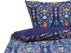 Sale Beliani Set Copripiumino MADRONA Raso di Cotone Blu scuro Arancione Bianco Blu