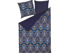 Sale Beliani Set Copripiumino MADRONA Raso di Cotone Blu scuro Arancione Bianco Blu