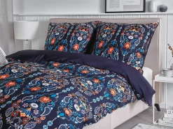 Discount Beliani Set Copripiumino MADRONA Raso di Cotone Blu scuro Arancione Bianco Blu