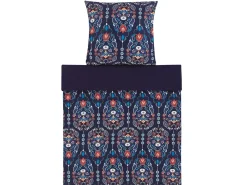 Discount Beliani Set Copripiumino MADRONA Raso di Cotone Blu scuro Arancione Bianco Blu