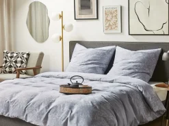Outlet Beliani Set Copripiumino MORNINGSIDE Raso di Cotone Grigio Bianco Grigio
