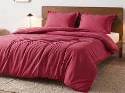 Discount Beliani Set Copripiumino PARKROSE Raso di Cotone Bordeaux Rosso