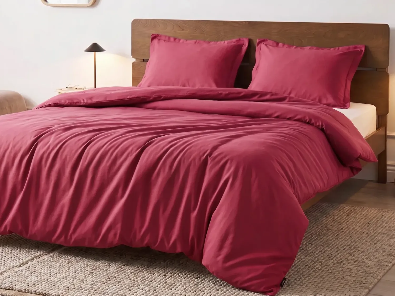 Discount Beliani Set Copripiumino PARKROSE Raso di Cotone Bordeaux Rosso