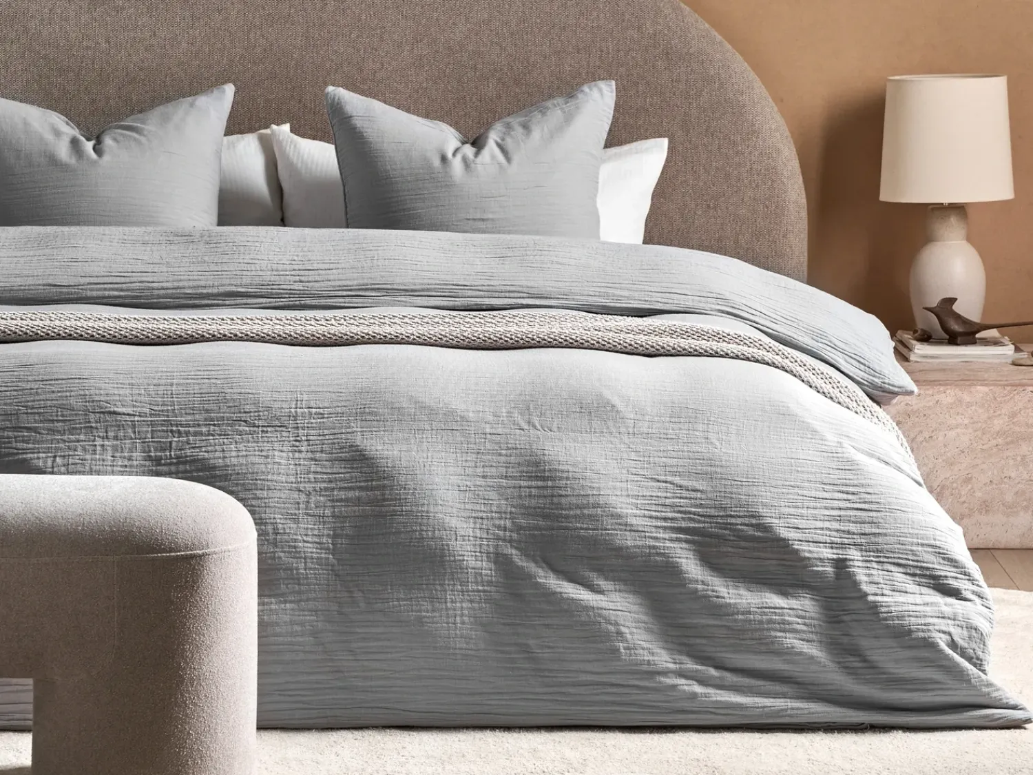Online Beliani Set Copripiumino SUMNER Mussola di cotone chiaro Grigio