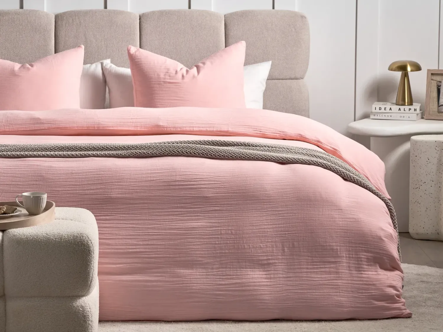 Discount Beliani Set Copripiumino SUMNER Mussola di cotone pastello Rosa