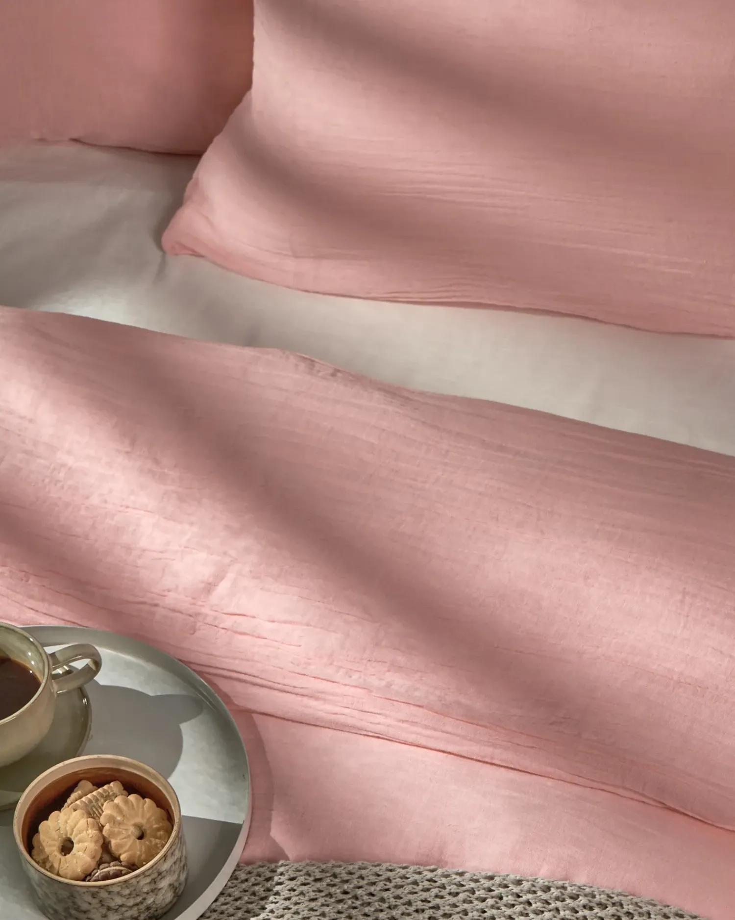 Discount Beliani Set Copripiumino SUMNER Mussola di cotone pastello Rosa